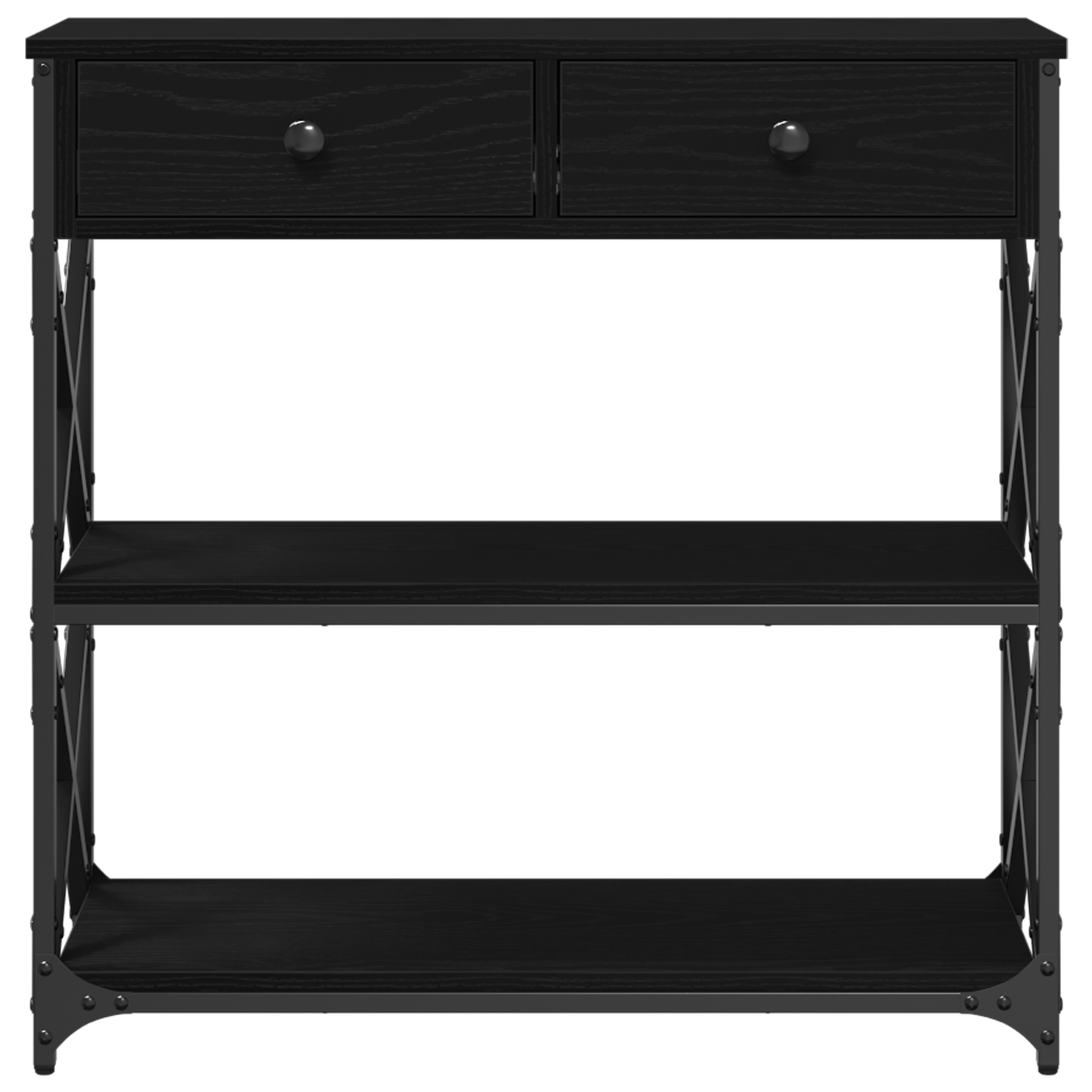 Console Table Black Oak 75x28x75 cm Engineered Wood and Steel