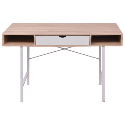 Oak & White Desk with 1 Drawer - Stylish & Functional Workstation
