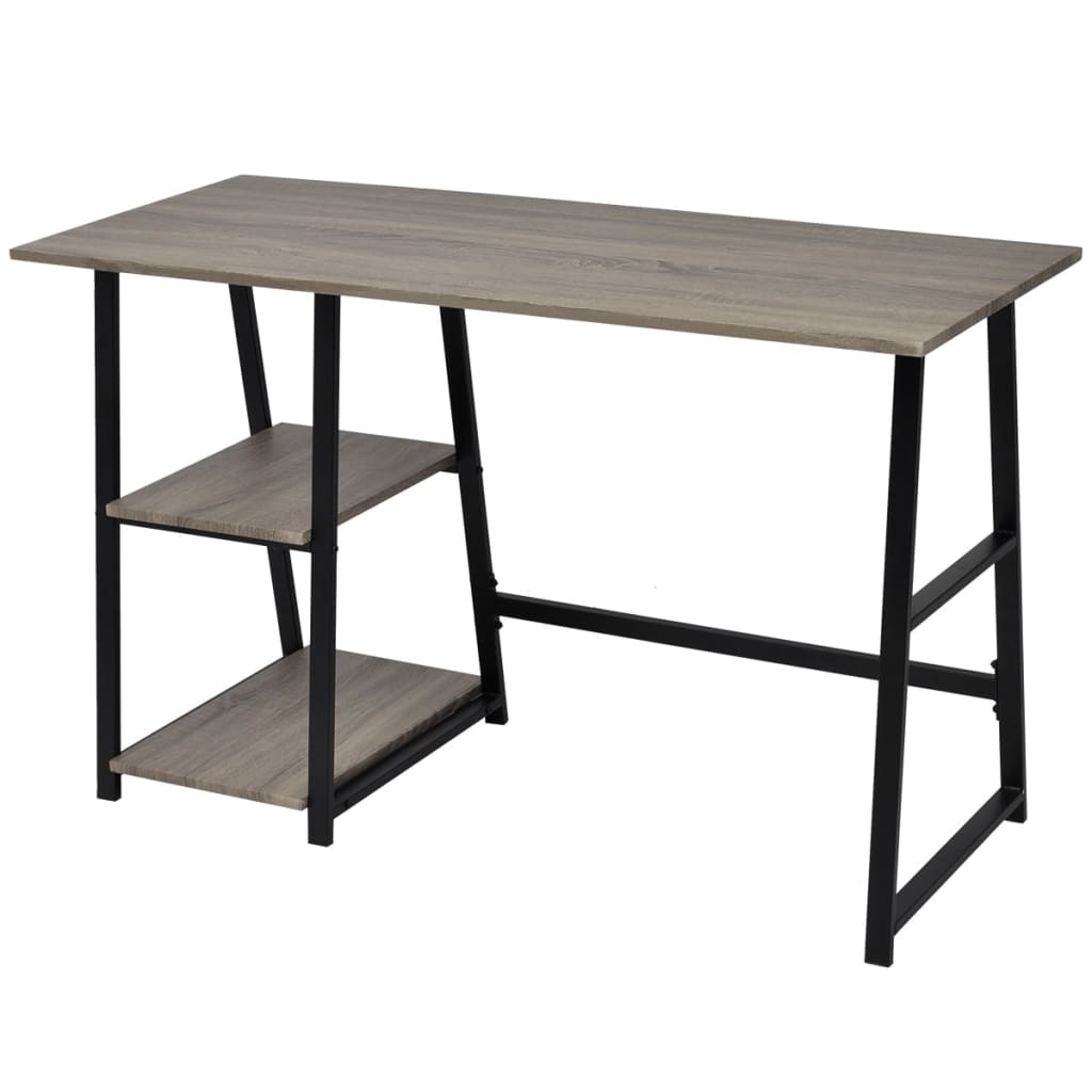 Modern Grey & Oak Desk with 2 Shelves - Stylish & Functional