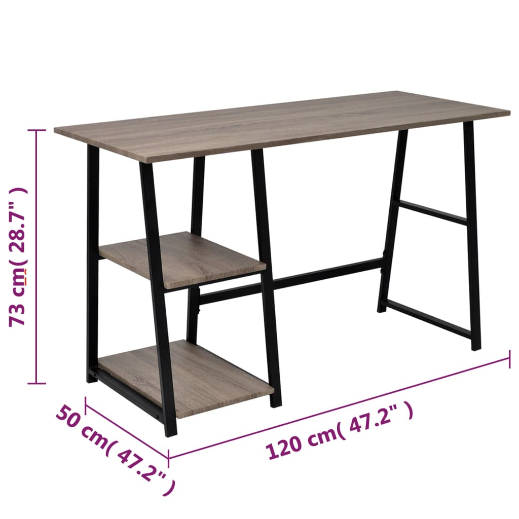 Modern Grey & Oak Desk with 2 Shelves - Stylish & Functional