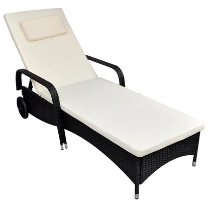 Black Poly Rattan Sun Lounger with Wheels - Stylish & Convenient