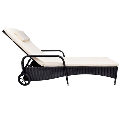 Black Poly Rattan Sun Lounger with Wheels - Stylish & Convenient