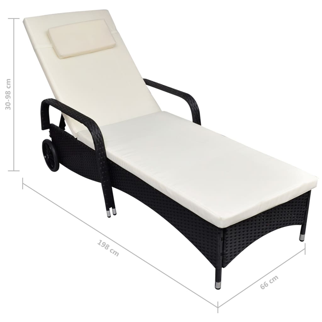 Black Poly Rattan Sun Lounger with Wheels - Stylish & Convenient