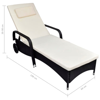 Black Poly Rattan Sun Lounger with Wheels - Stylish & Convenient