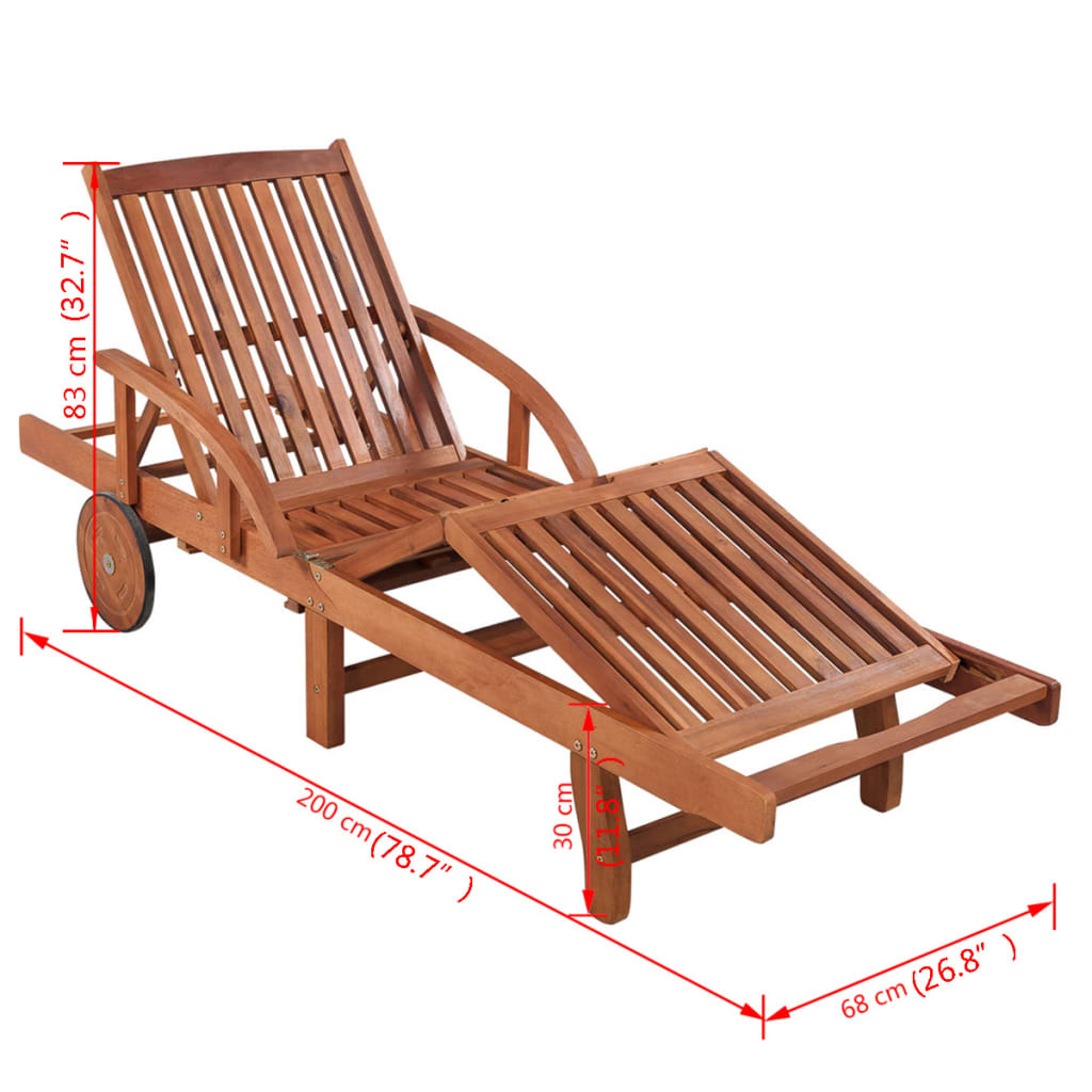 Outdoor Sun Lounger in Solid Acacia Wood - Natural Finish