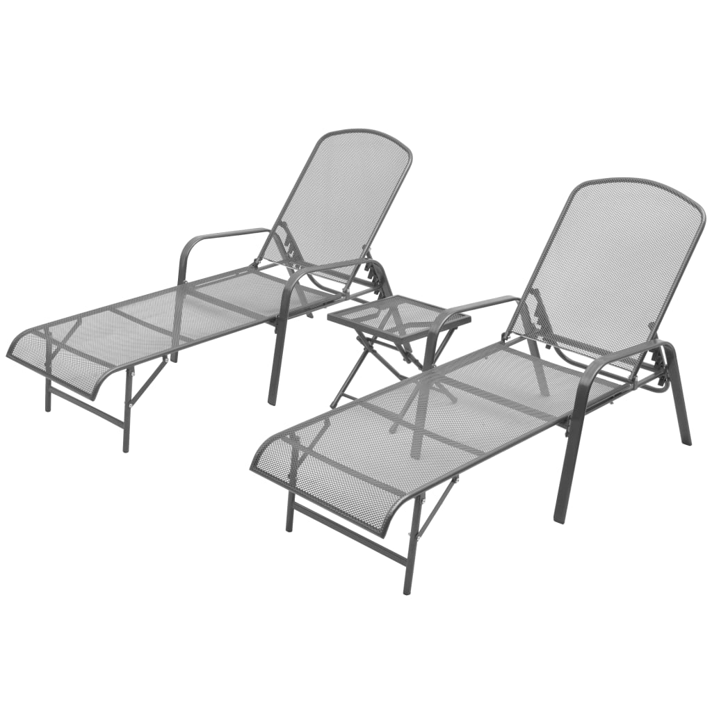 Anthracite Steel Sun Loungers Set with Table - 2 Pcs