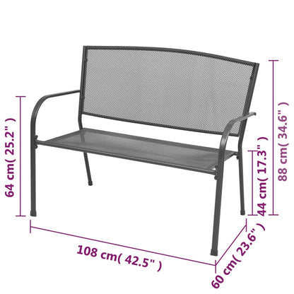 Stylish Anthracite Garden Bench - 108 cm Steel & Mesh Design