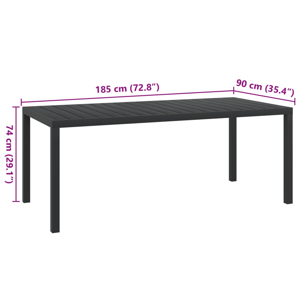 Garden Table Black 185x90x74 cm Aluminium and WPC