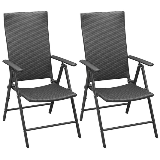 Stylish Black Poly Rattan Stackable Garden Chairs - Set of 2