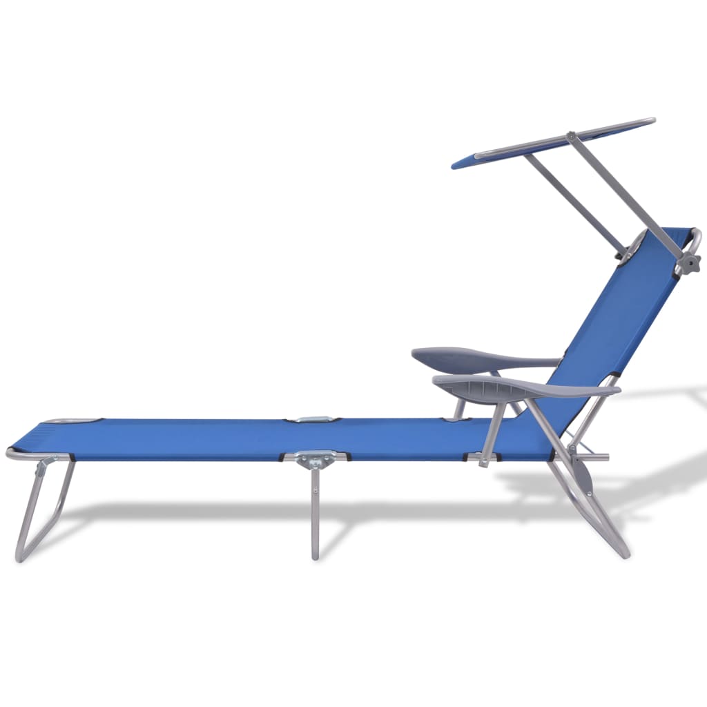 Steel Blue Sun Lounger with Canopy – Durable Outdoor Relaxation