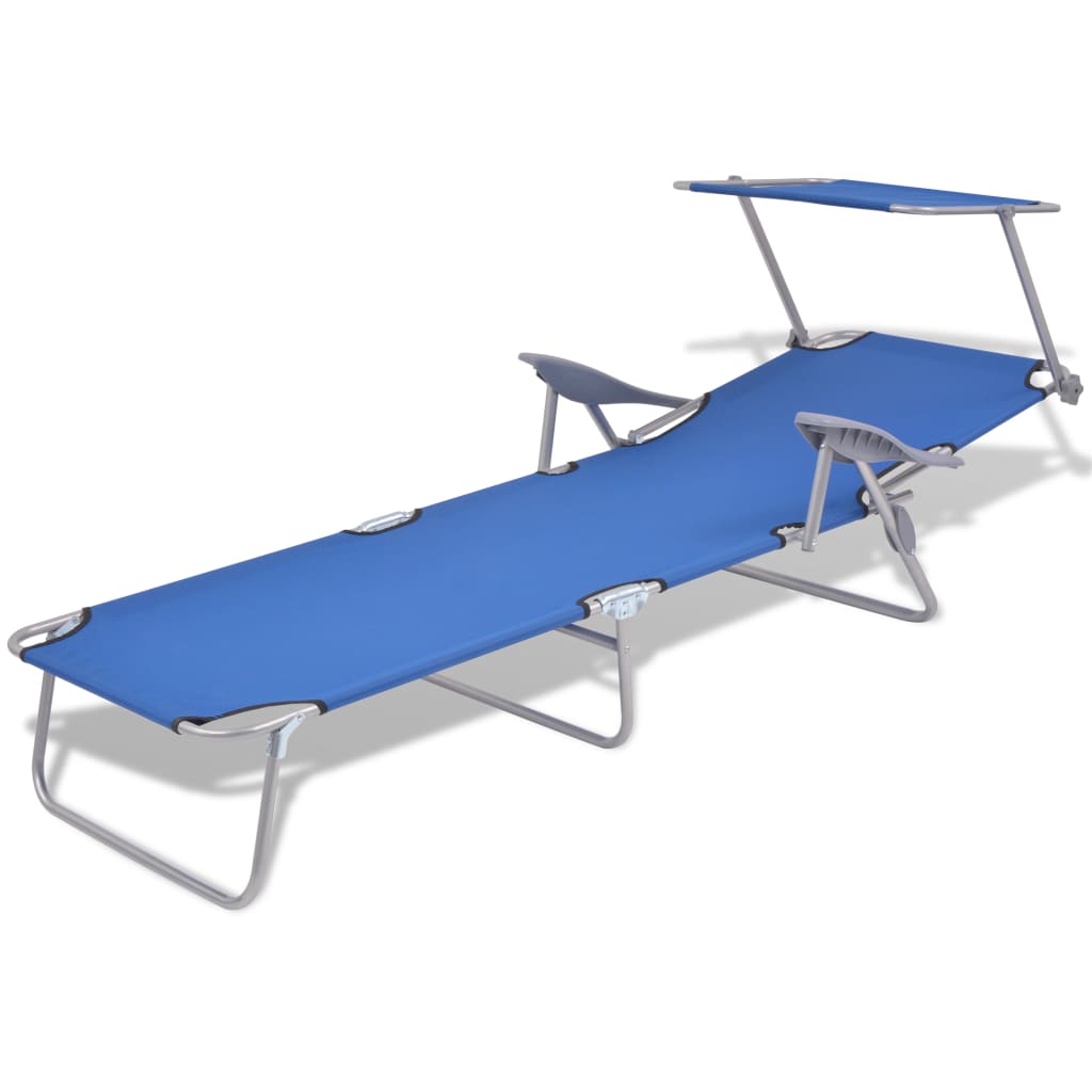 Steel Blue Sun Lounger with Canopy – Durable Outdoor Relaxation