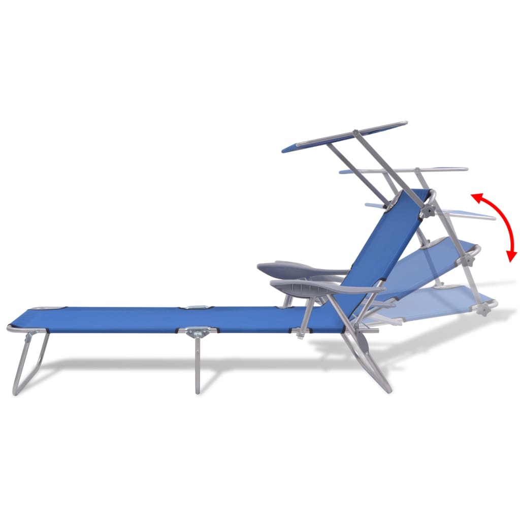 Steel Blue Sun Lounger with Canopy – Durable Outdoor Relaxation