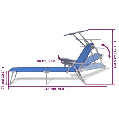 Steel Blue Sun Lounger with Canopy – Durable Outdoor Relaxation