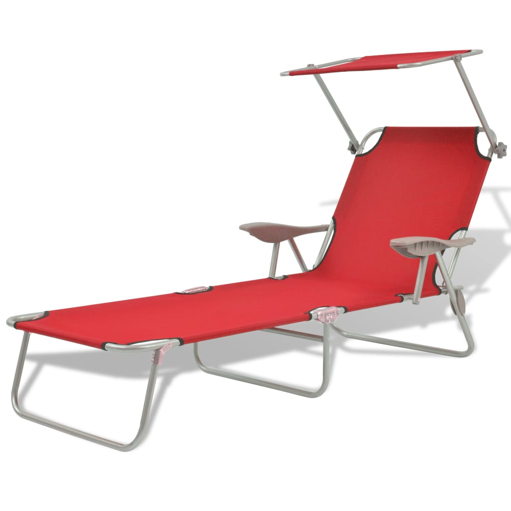 Red Steel Sun Lounger with Adjustable Canopy for Ultimate Comfort