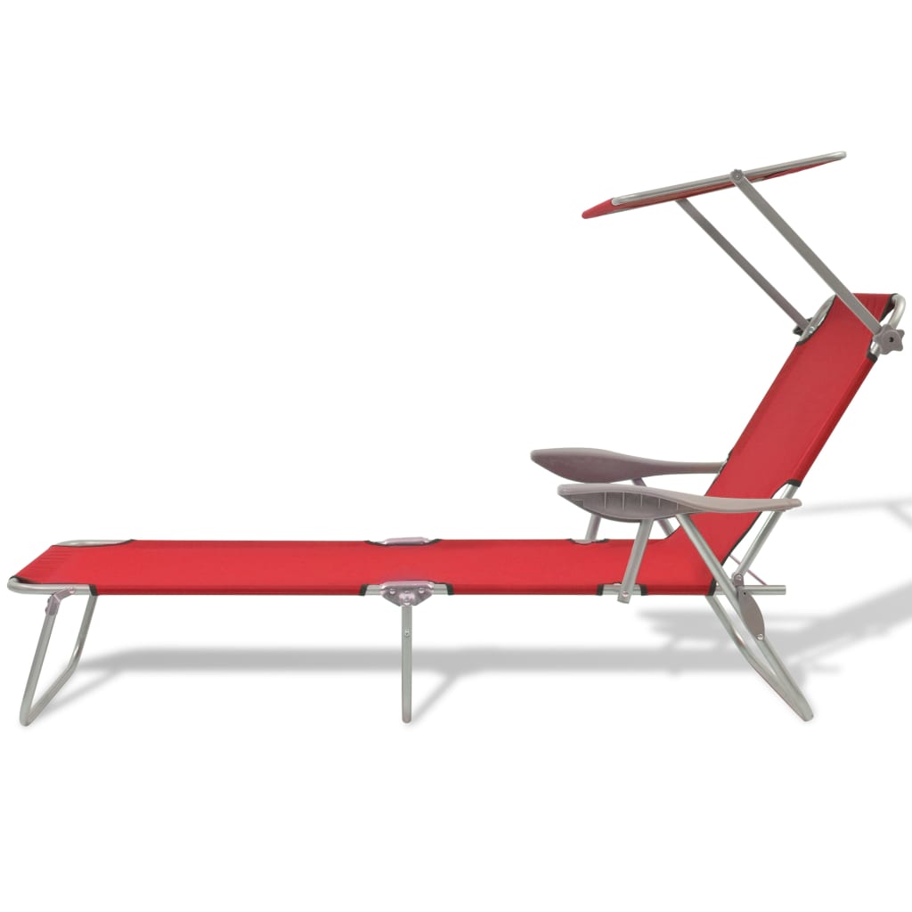 Red Steel Sun Lounger with Adjustable Canopy for Ultimate Comfort