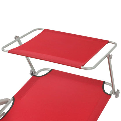 Red Steel Sun Lounger with Adjustable Canopy for Ultimate Comfort