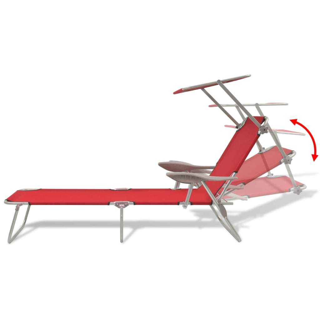 Red Steel Sun Lounger with Adjustable Canopy for Ultimate Comfort