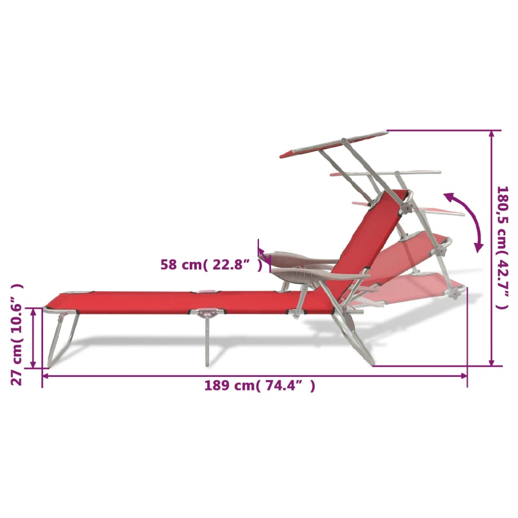 Red Steel Sun Lounger with Adjustable Canopy for Ultimate Comfort