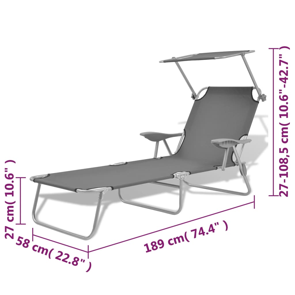 Steel Grey Sun Lounger with Canopy - Stylish & Durable Comfort