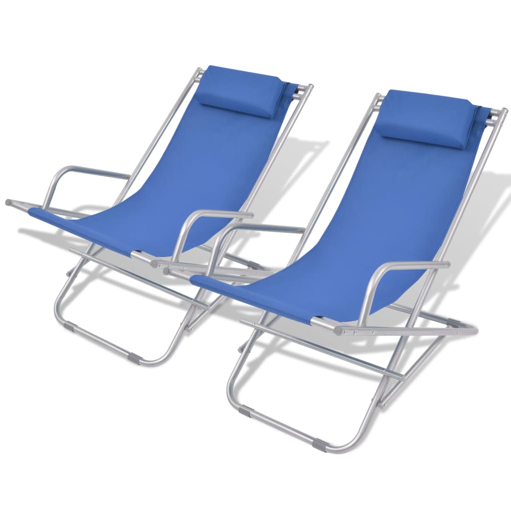 Steel Blue Reclining Deck Chairs, Set of 2 - Durable & Stylish