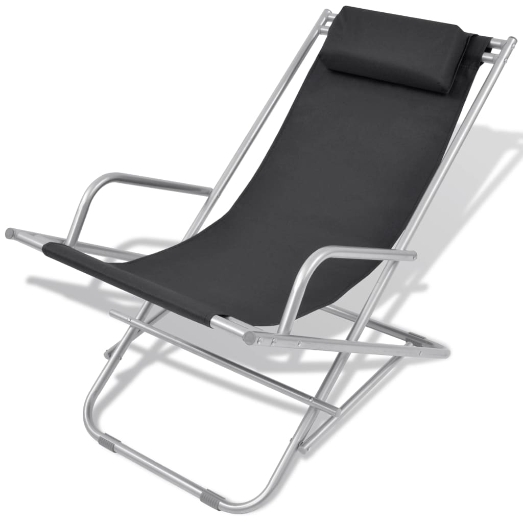 Set of 2 Black Steel Reclining Deck Chairs for Ultimate Relaxation