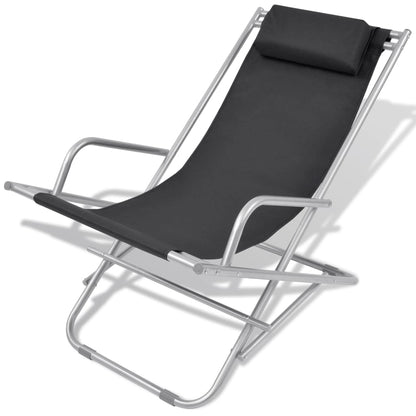 Set of 2 Black Steel Reclining Deck Chairs for Ultimate Relaxation