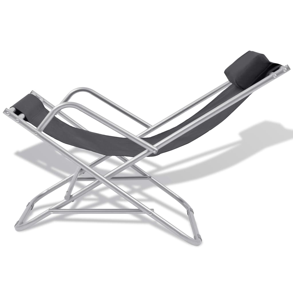 Set of 2 Black Steel Reclining Deck Chairs for Ultimate Relaxation