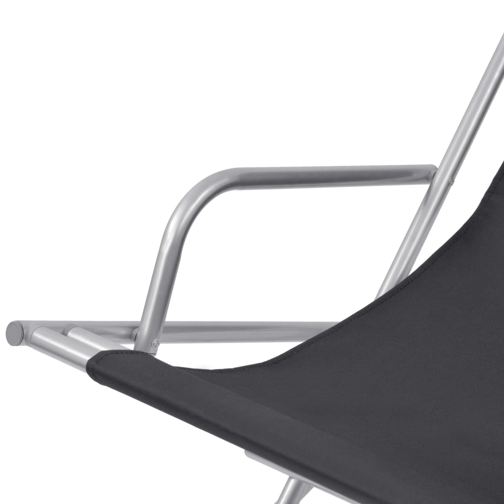Set of 2 Black Steel Reclining Deck Chairs for Ultimate Relaxation