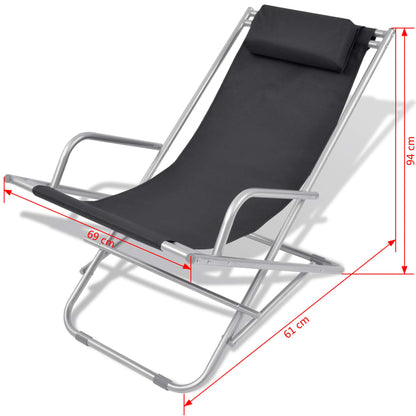 Set of 2 Black Steel Reclining Deck Chairs for Ultimate Relaxation