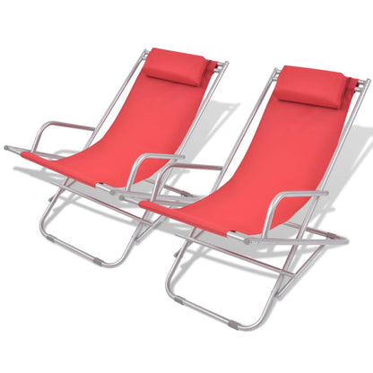 Stylish Red Steel Reclining Deck Chairs Set of 2 - Comfort & Elegance