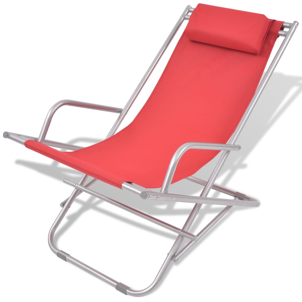 Stylish Red Steel Reclining Deck Chairs Set of 2 - Comfort & Elegance