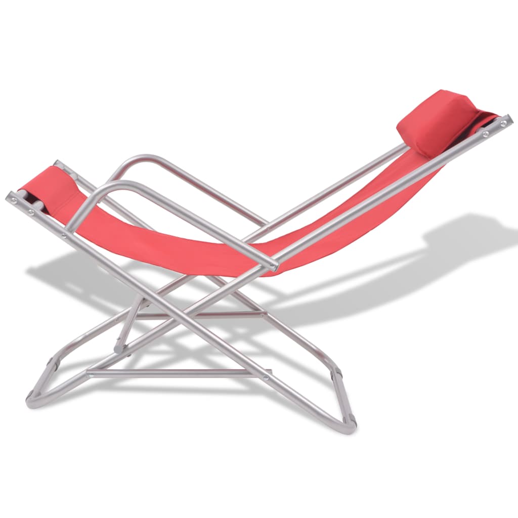 Stylish Red Steel Reclining Deck Chairs Set of 2 - Comfort & Elegance