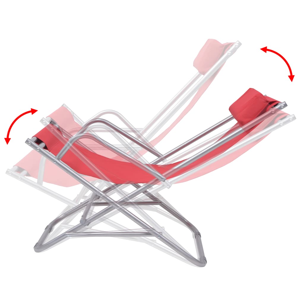 Stylish Red Steel Reclining Deck Chairs Set of 2 - Comfort & Elegance