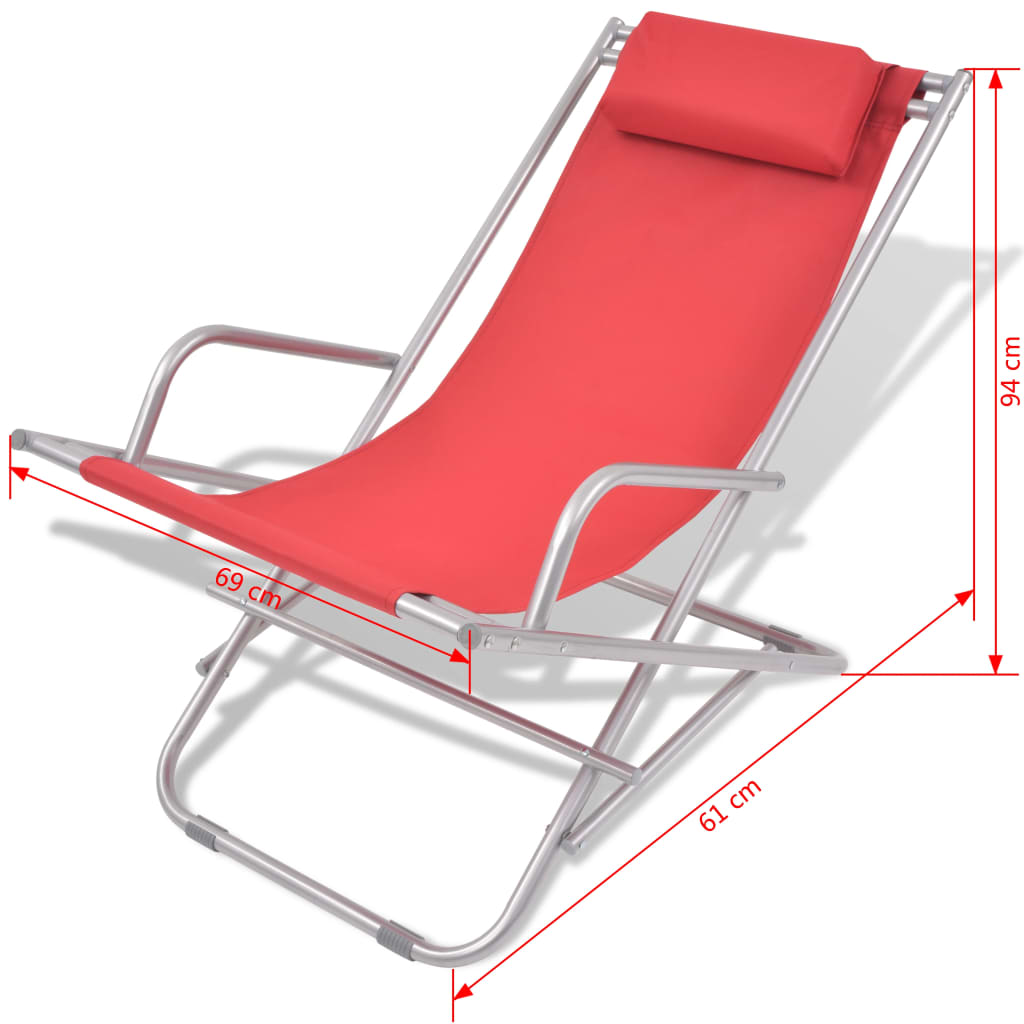 Stylish Red Steel Reclining Deck Chairs Set of 2 - Comfort & Elegance