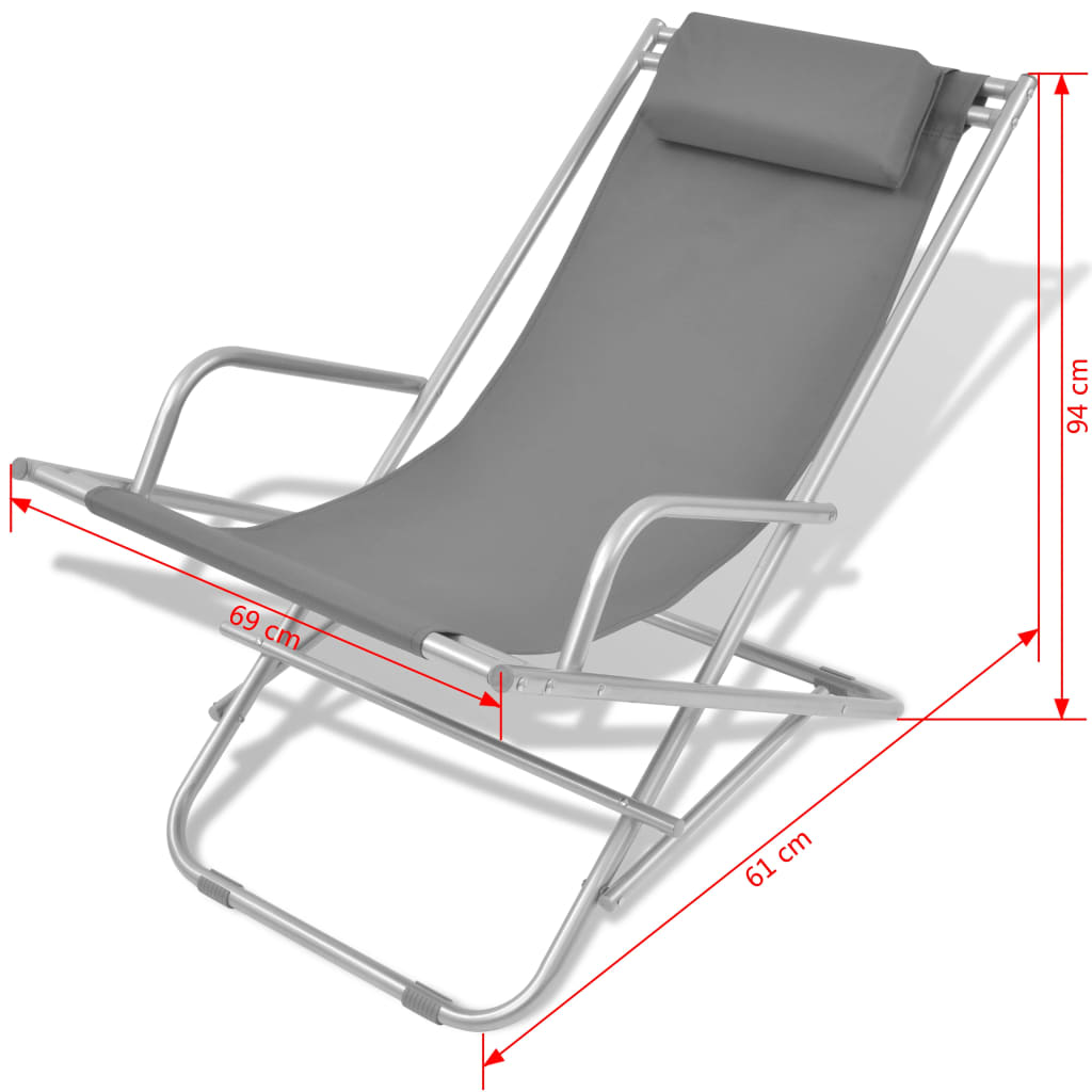 Steel Grey Reclining Deck Chairs - Set of 2, Durable & Stylish