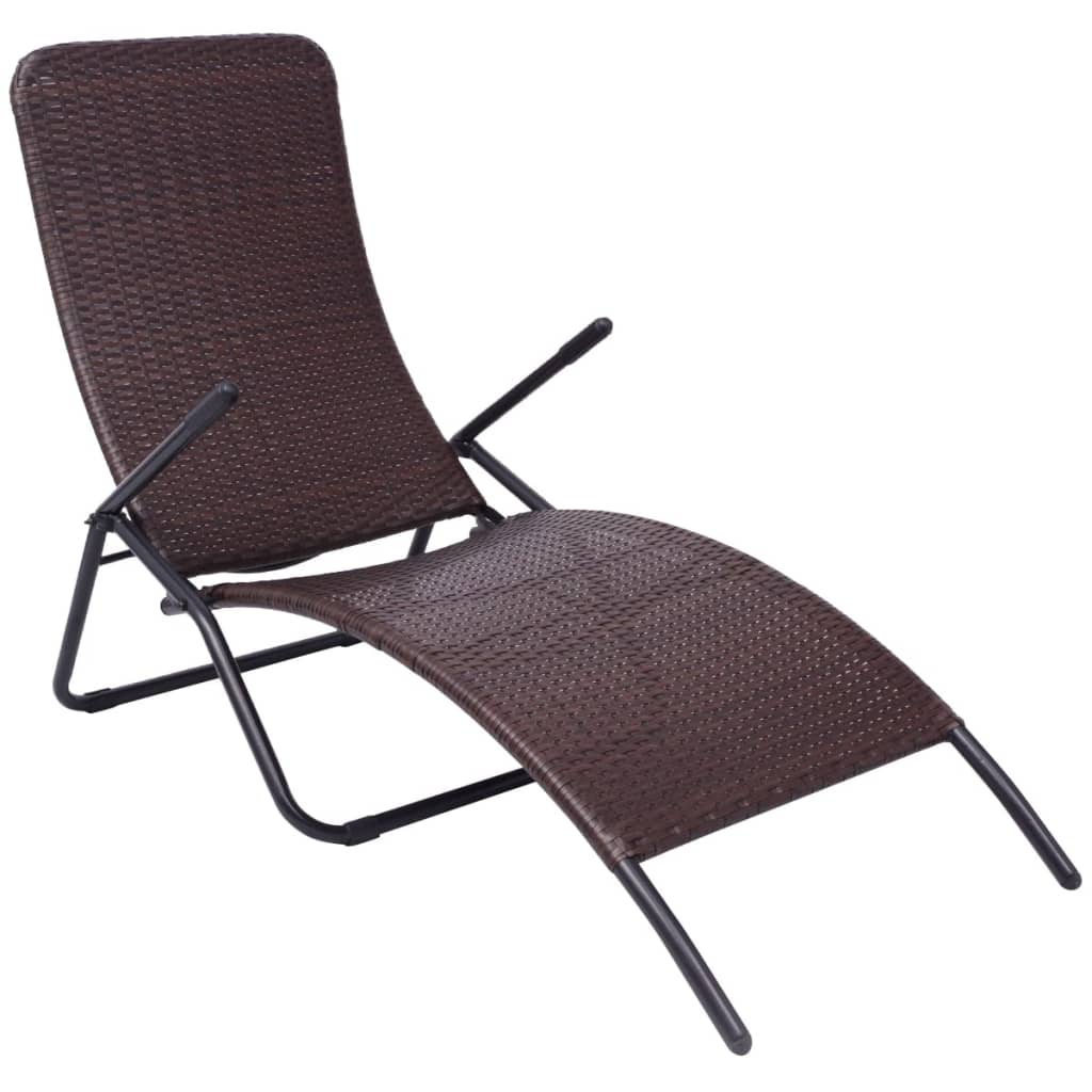 Brown Poly Rattan Folding Sun Lounger - Stylish & Durable