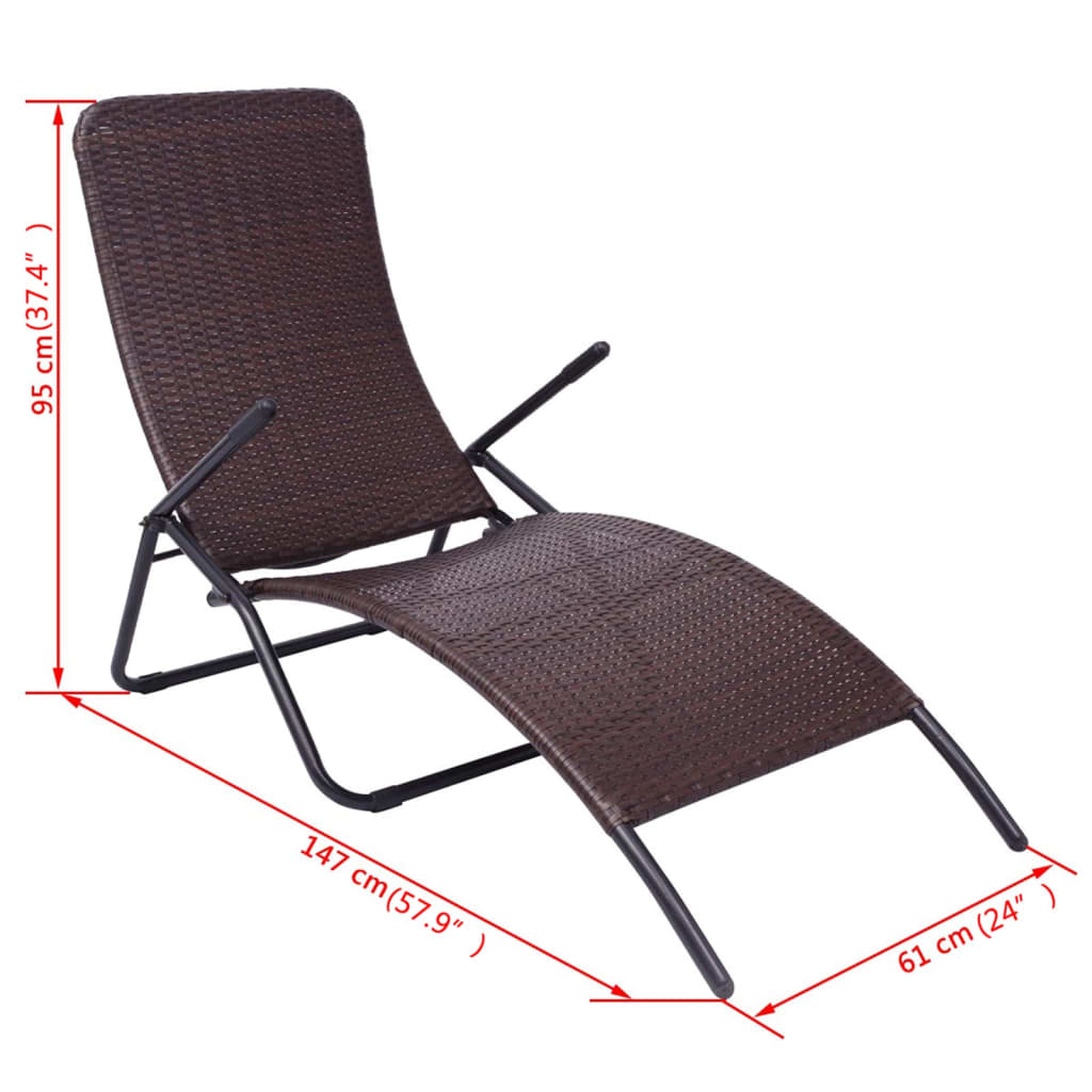 Brown Poly Rattan Folding Sun Lounger - Stylish & Durable