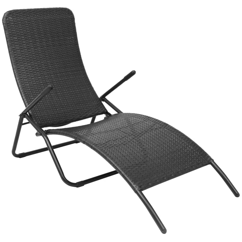 Black Folding Sun Lounger - Durable Poly Rattan Design