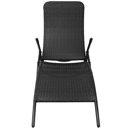 Black Folding Sun Lounger - Durable Poly Rattan Design