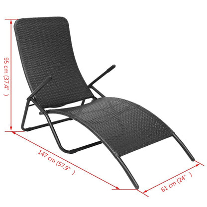 Black Folding Sun Lounger - Durable Poly Rattan Design