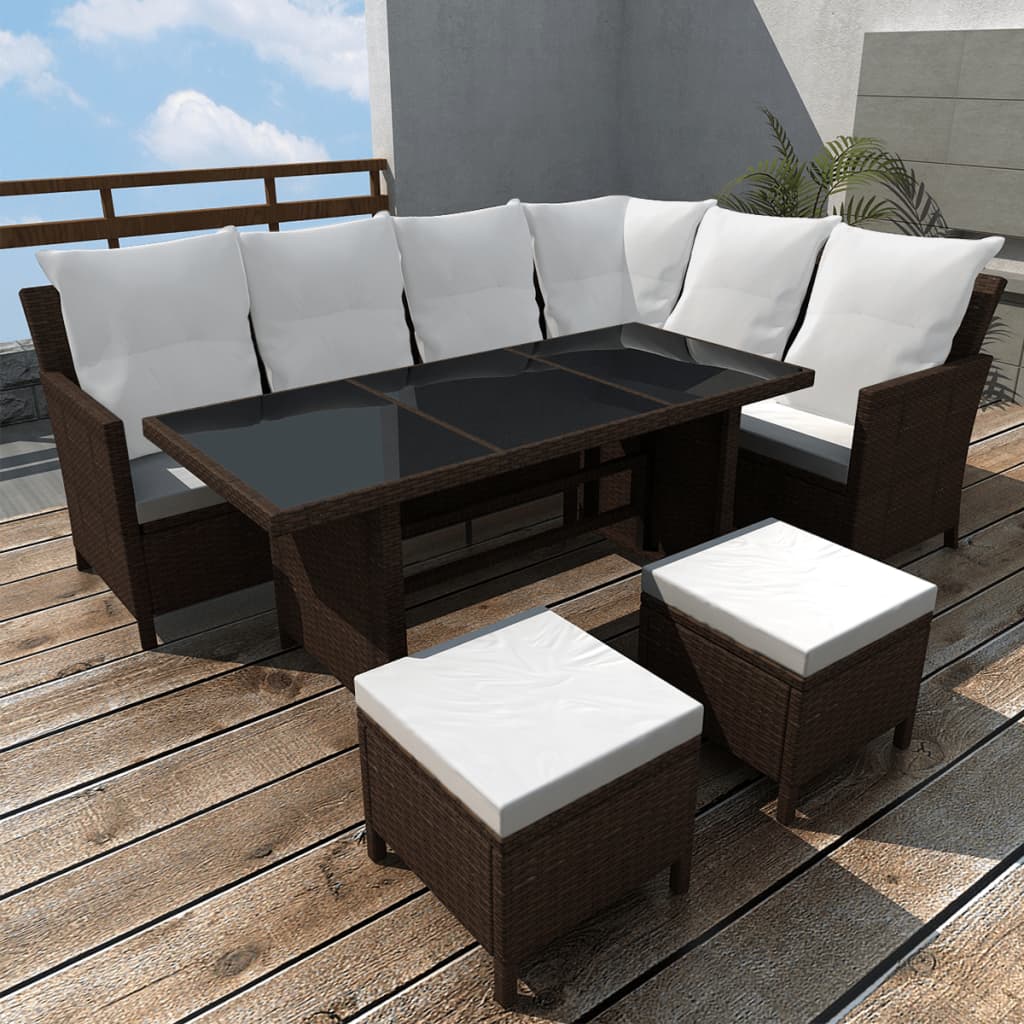 4-Piece Poly Rattan Garden Lounge Set with Cushions - Black