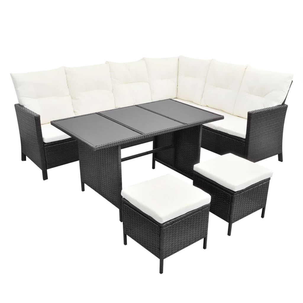 4-Piece Poly Rattan Garden Lounge Set with Cushions - Black