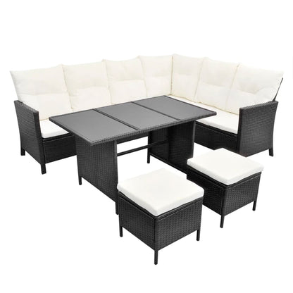 4-Piece Poly Rattan Garden Lounge Set with Cushions - Black