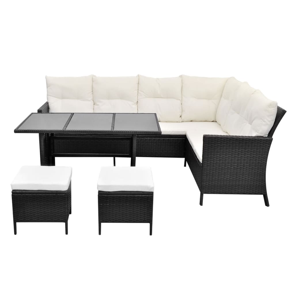 4-Piece Poly Rattan Garden Lounge Set with Cushions - Black