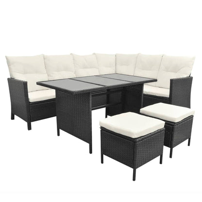 4-Piece Poly Rattan Garden Lounge Set with Cushions - Black