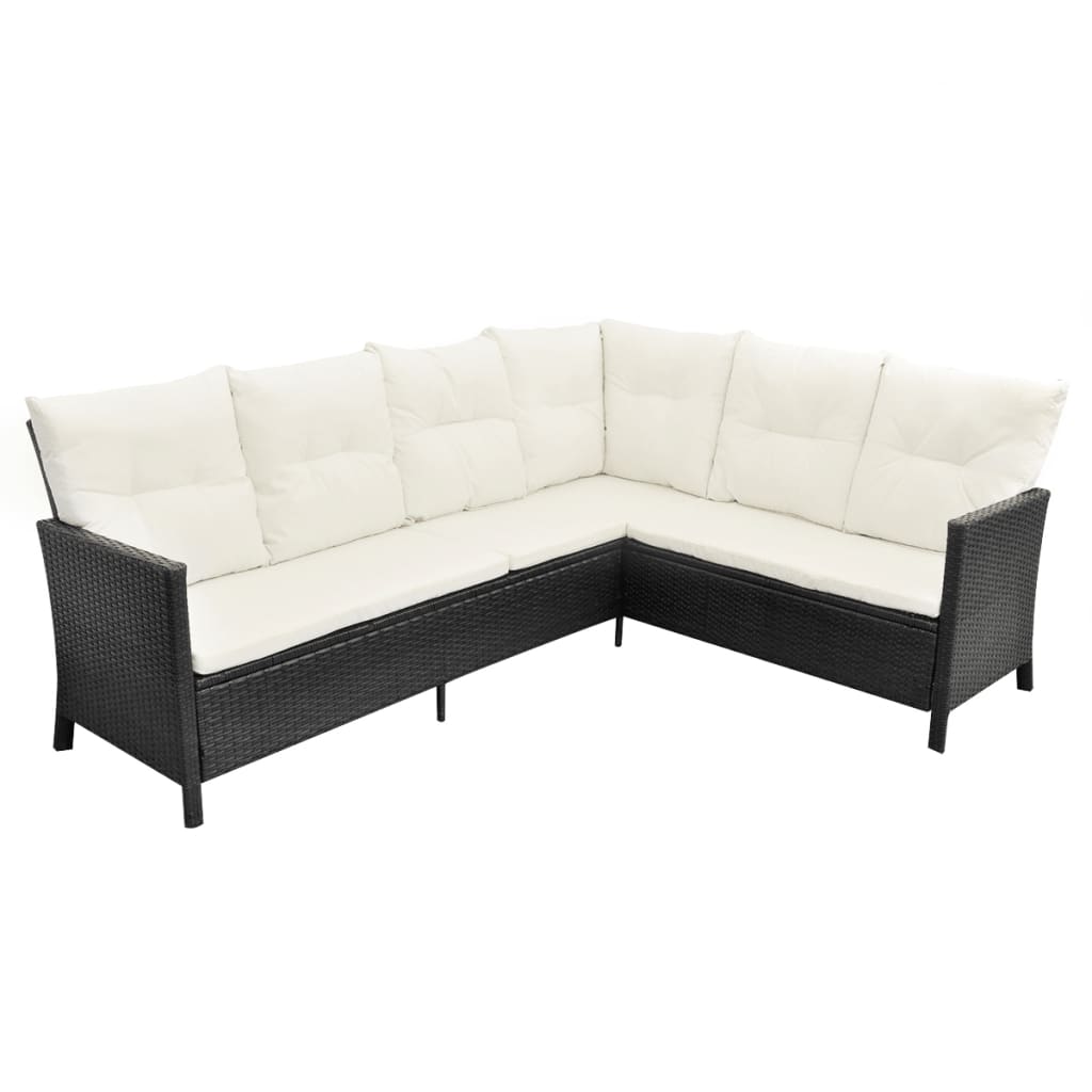 4-Piece Poly Rattan Garden Lounge Set with Cushions - Black