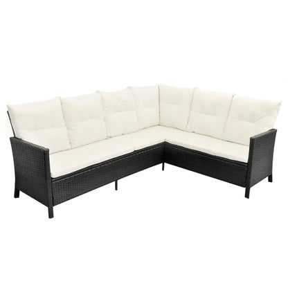 4-Piece Poly Rattan Garden Lounge Set with Cushions - Black