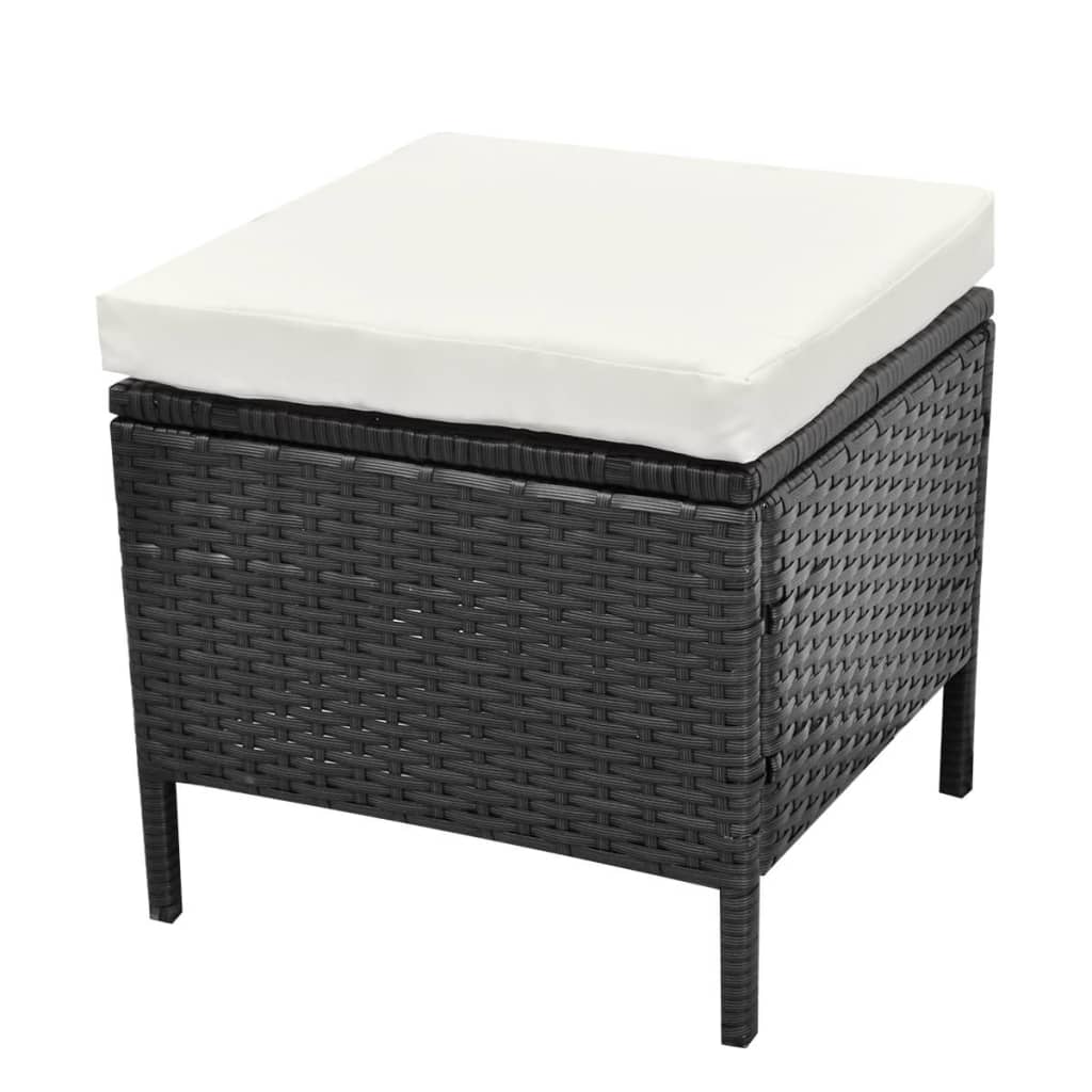 4-Piece Poly Rattan Garden Lounge Set with Cushions - Black