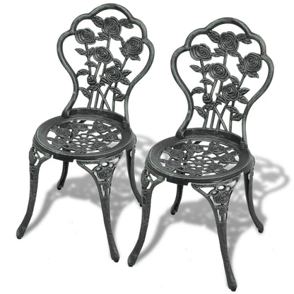 Elegant Bistro Chairs Set of 2 - Green Cast Aluminium Seating