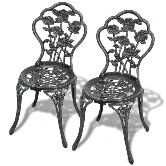Elegant Bistro Chairs Set of 2 - Green Cast Aluminium Seating